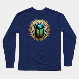 Shiny Blue Beetle Embroidered Patch Long Sleeve T-Shirt